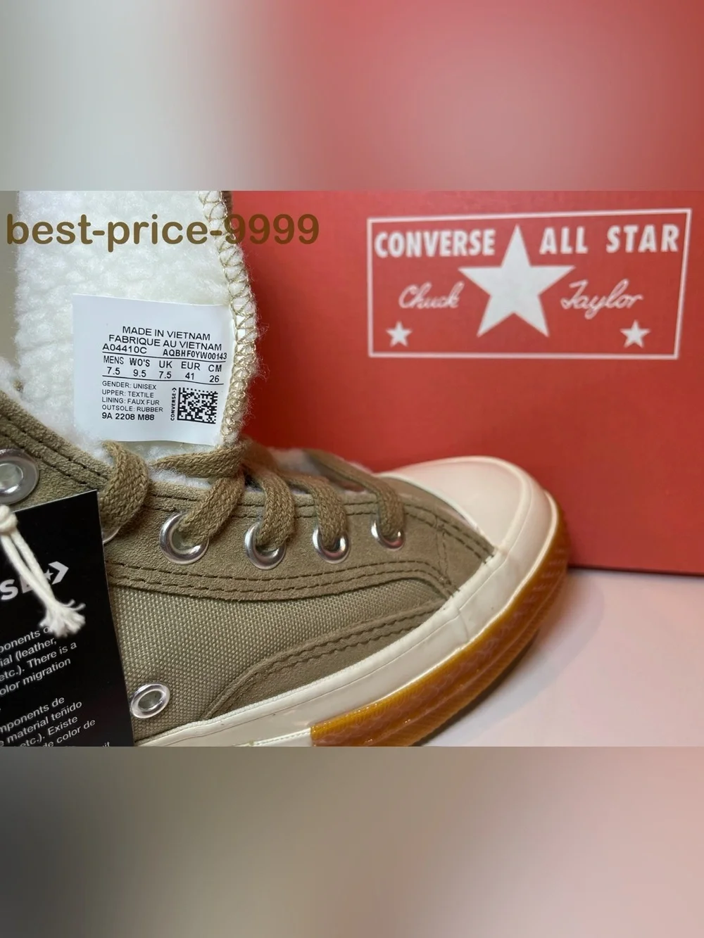 Converse Chuck Taylor All Star 70 Hi Unisex A04410C - Sheep Lined - Beige - New